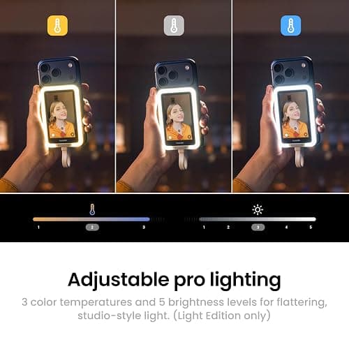 Insta360 Snap Selfie Screen with Light - 4K Magnetic Selfie Monitor Screen for Selfie, Vlogging, Compaitble with iphone 15/16/17 Pro, Adjustable Lighting, Touchscreen Control, Wired Instant Connection thumbnail 5