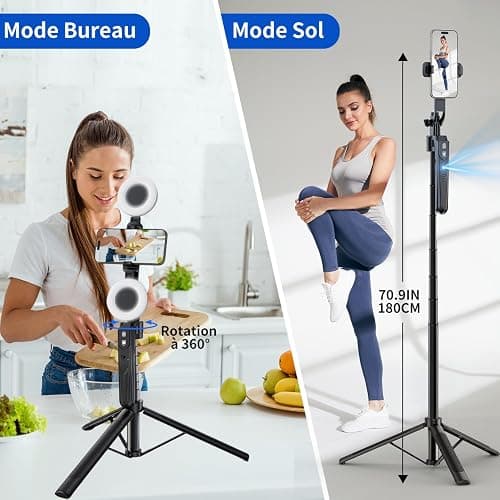 yAyusi Automatique Visage Suivi Trépied avec Lumière, sans App, 360° Rotate 180cm Support de Téléphone avec Capteur de Mouvement, Rétractable Support de Caméra pour Vlog/Vidéo/Enregistrement thumbnail 4