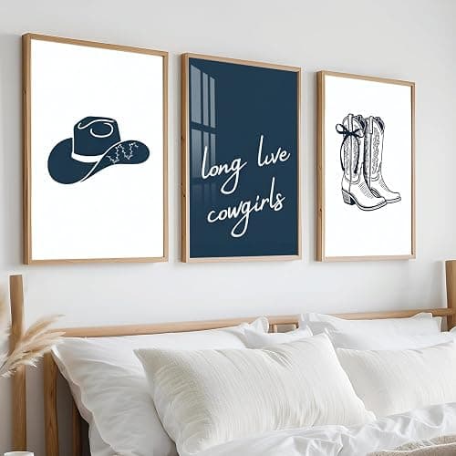 Blue Coastal Cowgirl Canvas Art Posters Western Cowboy Pictures Long Live Cowgirls Wall Art Vintage Cowboy Hats Boots Wall Decor Minimalist Prints Paintings for Bedroom Dorm 12x16 Inch Unframed﻿ - Image 1