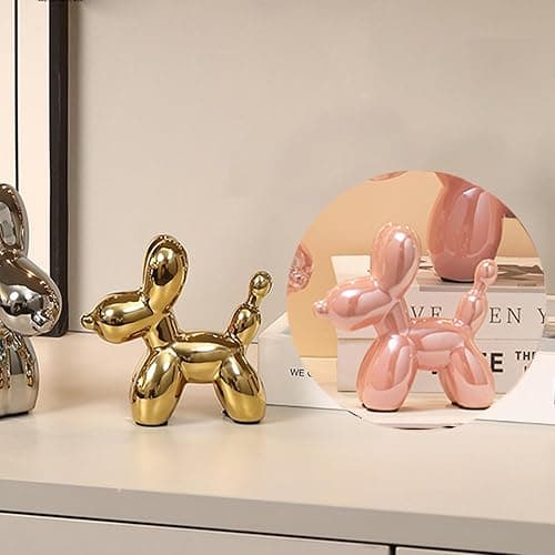 Steviieden Ceramic Balloon Dog Statues Gold Modern Small Ceramic Animal Statues Decorative Ornaments for Living Room Bedroom Office Desktop(Gold) thumbnail 2