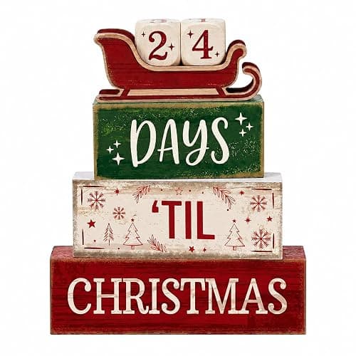 Christmas Countdown Decorations Indoor, Christmas Table Decor for Home | 99 Days Sleigh Christmas Wooden Table Party Centerpiece, Winter Tiered Tray Decor Farmhouse Xmas Gift for Kitchen Coffee Bar - Image 1