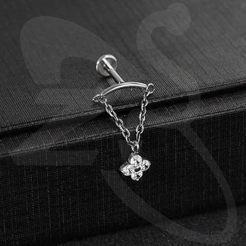 ZS ASTM F136 Titanium 16G 8mm Piercing Jewelry for Lip, Labret, Conch, Tragus, Helix, Earlobe - Hypoallergenic Internally Threaded Flat Back Cartilage Stud Earring - #6 Pendant-Flower thumbnail 3