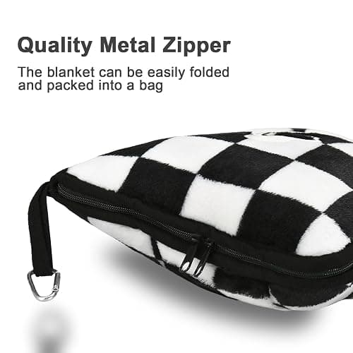 Travel Blanket and Pillow Compact, Premium Soft 2 in 1 Airplane Blanket with Soft Bag Pillowcase，Hand Luggage Sleeve and Backpack Clip (Checkered Black) thumbnail 4