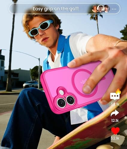 FNTCASE for iPhone 16 Plus Case: [Compatible with Magsafe] Translucent Matte Cases with [Full Camera Protection] [Screen Protector] Military Grade Shockproof Protective Phone Cover - Hot Pink thumbnail 8