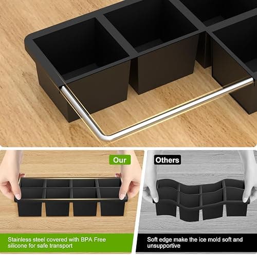 Samuelworld Large Ice Cube Tray: 2024 Upgraded Silicone Square Ice Cube Mold For Whiskey, New Upgraded 2 Inch Large Cubed Ice Trays for Cocktail, Big Cube Ice Maker Mold (2 Pack, Black) thumbnail 5