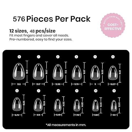 Beetles Gel Nail Tips 576Pcs Extra Short Almond Fake Nails Etch-X | Half Matte Press on Nail Tips Full Cover Gifts for Women Gel Nail Polish Extensions Set thumbnail 8