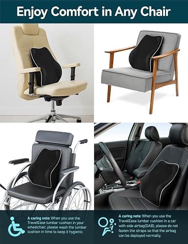 Travel Ease Ergonomic Lumbar Support Cushion, Memory Foam Back Support Cushion for Office Chairs with Skin-friendly Cover for Comfort (Black) thumbnail 7
