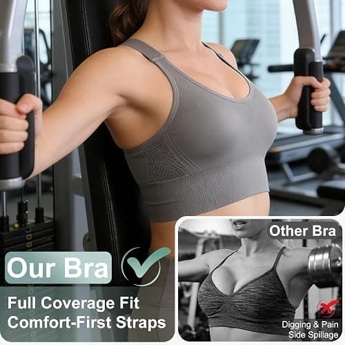 Tmeefee Adjustable Sports Bras for Women: 3 Pack High Support Padded Racerback Sport for Large Bust Workout Running Gym thumbnail 3