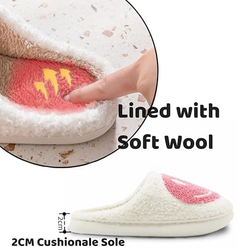 LINWIND Fuzzy Slippers for Women Men, Cute Retro Fluffy Happy Face House Slippers, Plush Memory Foam Slippers for Women Indoor and Outdoor Cozy Trendy Slip-On Shoes thumbnail 6