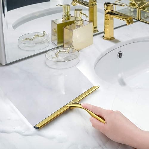 HIWARE All-Purpose Shower Squeegee for Shower Doors, Bathroom, Window and Car Glass - Brass, Stainless Steel, 10 Inches thumbnail 4