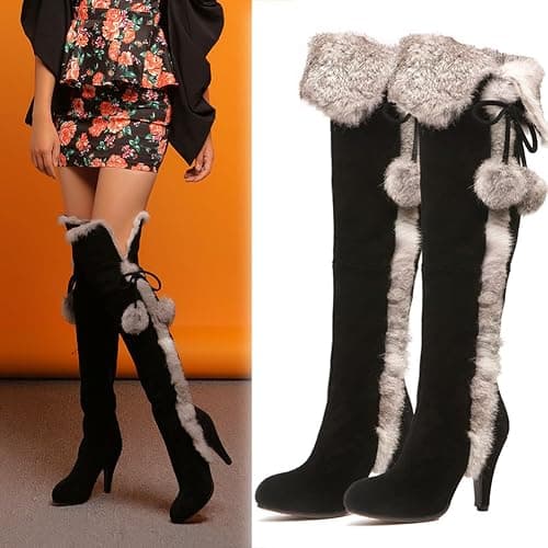 APHNUS Womens Boots Winter Fur Snow Tall Over The Knee Thigh High Boots thumbnail 6