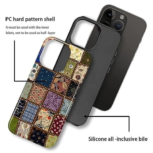 MQJCYB Case for iPhone 16 Pro Max, Hybrid Heavy Duty 2 in 1 Full Body Rugged Shockproof Protection Glossy Case for iPhone 16 Pro Max - Checked Fabric Pattern Collage thumbnail 3