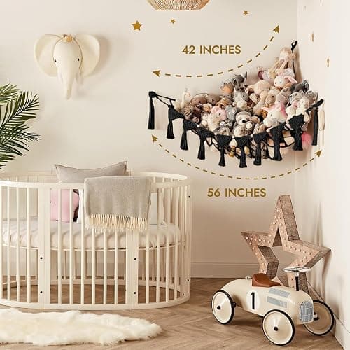TIDYTEDS Macrame DreamLights Boho Stuffed Animal Storage Net Hammock Extra Large Plush Toy Storage Holder For Small Or Large Plushies BLACK thumbnail 5