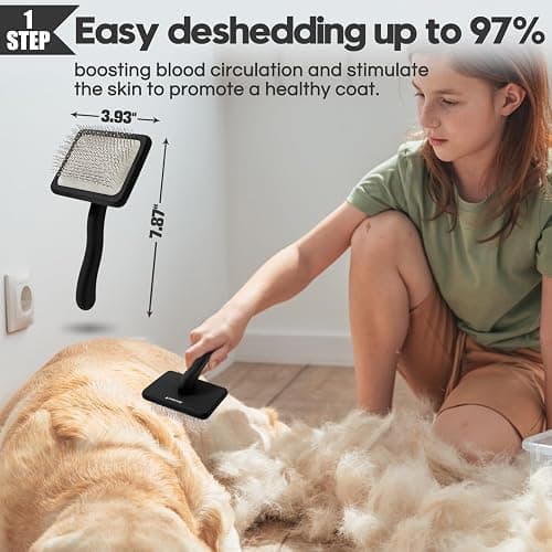 Bonteck Dog Slicker Brush for Dogs Grooming Kit 4PCS | Large Dog Brush for Goldendoodles Poodles Doodles | Long Pin Haired Brush | Poodle Brushes and Comb (Black) thumbnail 4