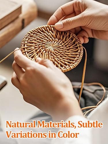 6pcs Natural Handmade Rattan Coasters with Holder - Wicker Drink Coasters Set, Housewarming Gifts Boho Summer Home Coastal Decor thumbnail 4