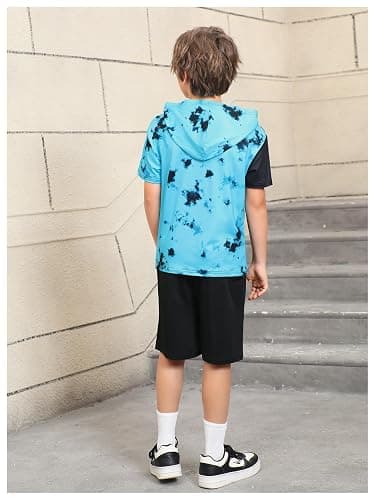 WDIRARA Boy's Two Piece Graphic Print Hooded Neck Tops and Track Shorts Clothing Set thumbnail 3