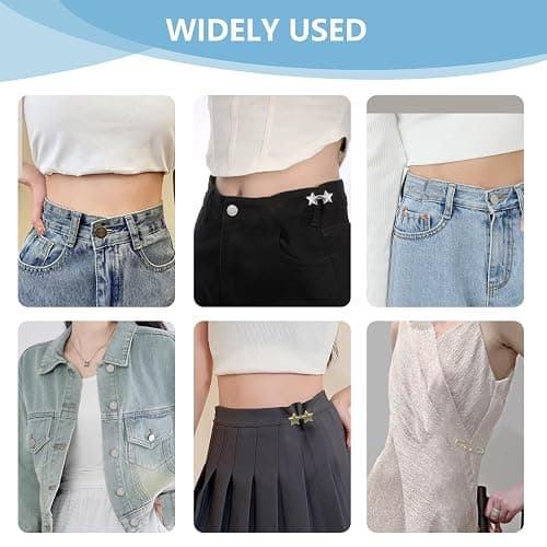 ROPAKED 16 Sets Buttons Pins for Loose Jeans Pant Waist Tightener No Sew Jeans Button Replacement, Reusable Waist Cincher Clip Adjustable Pants Button Tightener Metal Star Brooch for Clothing thumbnail 6