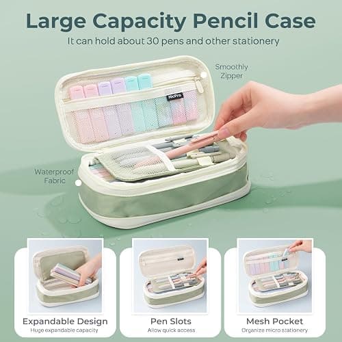Nicpro 39 PCS Aesthetic School Supplies with Cute Pencil Case, 12 Color Pastel Highlighters, 5 Quick Dry Retractable Black Ink Pens, 6 Pastel Mechanical Pencil 0.5 & 0.7 mm for Student Stationary thumbnail 2