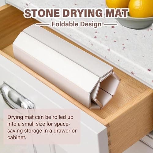 Stone Drying Mat for Kitchen Counter Foldable Stone Dish Drying Mat Non-Slip Quick Drying Mat for Sink Dish Rack Marble Worktop thumbnail 8