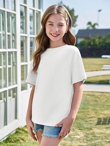 Haloumoning Girls Short Sleeve T Shirts Kids Summer Oversized Tops Casual Crewneck Basic Tees 5-14Y thumbnail 3