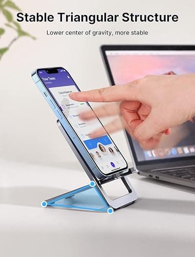 JSAUX Cell Phone Stand, Foldable Aluminum Adjustable Phone Holder for Desk Portable Travel Essentials Office Accessories for iPhone 17 16 15 14 13 Pro Max Samsung S25 S24 S23 Ultra Kindle-Gray thumbnail 7