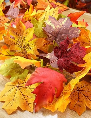 wohohoho 2 Packs Fall Garland Maple Leaf, 5.9Ft/Pieces Fall Leaves Garland 7 Maple Leaves Hanging Vines for Autumn Decor Halloween Thanksgiving Christmas Indoor Outdoor Decorations | Artificial Fall Leaves Garland with Hooks, Autumn Thanksgiving Halloween Decor for Mantle Fireplace Door Indoor Outdoor thumbnail 7