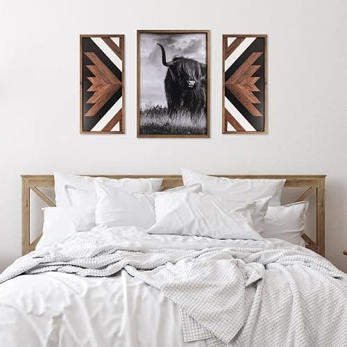 flangairy 2 Pcs Aztec Wall Decor With Wood Framed, 20.9x9.8 Inch Wooden Western Wall Art, Southwestern Native American Boho Bathroom Bedroom Living Room Rustic Home Decoration thumbnail 7