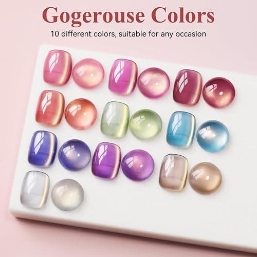 Bevimee Cat Eye Gel Nail Polish Set-10 Colors with Magnet Cats Eye Gel Polish Silver Pink Blue Jelly Glass Effect Crystal Glitter Cateye UV Kit Home Manicure DIY Nail Art thumbnail 2