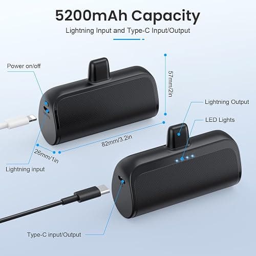 Mini Portable Charger Power Bank for iPhone,5200mAh Portable Phone Charger, Ultra-Compact PD Fast Charging Battery Pack Compatible with iPhone 14/14 Plus/Pro Max/13/12/12 Mini/11/XS/XR/X/8/7/6/6s thumbnail 7