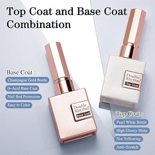 Double Rhythm 2 Pcs 15ML No Wipe Gel Top Coat and Base Coat Set Clear Glossy Gel Polish Kit (Base and Top Coat) thumbnail 2