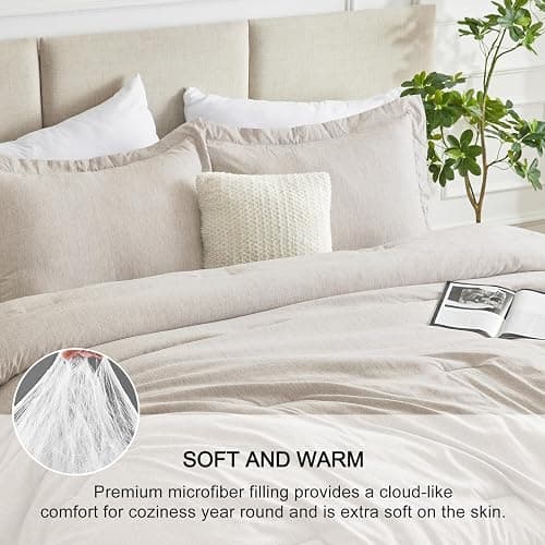 CozyLux Full Size Comforter Set - 3 Pieces Beige Soft Luxury Cationic Dyeing Bedding Comforter for All Season, Breathable Lightweight Fluffy Boho Bed Sets with 1 Comforter and 2 Pillow Shams thumbnail 4