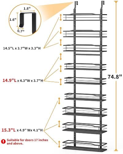 Moforoco 9-Tier Over The Door Pantry Organizer, Pantry Organization and Storage, Black Hanging Basket Wall Spice Rack Seasoning Shelves, Home & Kitchen Bedroom Bathroom House Essentials thumbnail 2