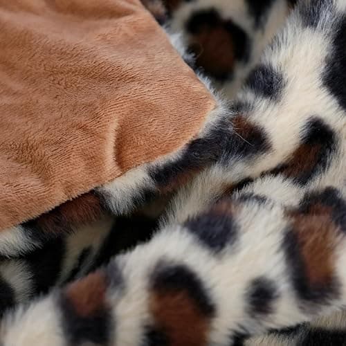 Velboa Super Soft Leopard Blanket Double Layer Bedding Thick Sofa Cover Furry Fuzzy Fax Fur Throw Blanket (Khaki,51 x 63 Inch) thumbnail 5