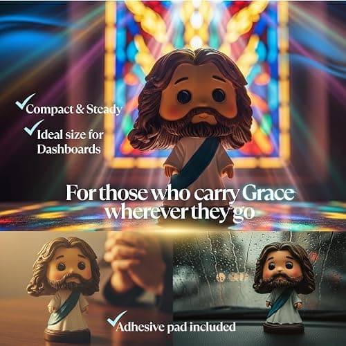 Jesus Bobblehead for Car Dashboard - 3.5" Resin Baby Blue Mini Jesus Figure/Statue - Christian Car Decor - Small Jesus Figurine for Desk, Shelf & Home thumbnail 5
