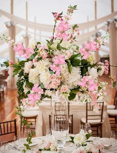 ICBOX 8PCS Pink Artificial Delphinium Flowers with Clematis Greenery Long Stem Artificial Flowers for Tall Vase for Home Wedding Floral Arrangement Centerpiece Table Decor (Pink) thumbnail 7