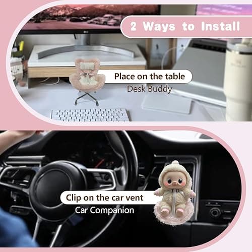 SwiftServ Doll Car Seat for 3–8 inch Figures, Compatible with Labubu and Other Plushes, Blind Box Dolls & Vinyl Collectibles, Includes Air Vent Clip & Desktop Stand, Cute Car Ornament for Collectors thumbnail 7