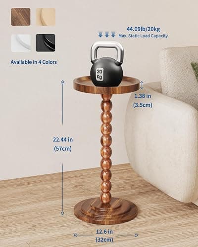 Round Wooden Side Table & Drink Table | Sturdy & Functional Mid-Century Modern Design with Solid Wood Base for Living Room, Bedroom, Office & More thumbnail 3