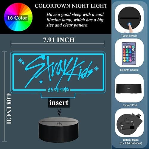 Music Merch, 3D Night Light - 16 Colors Adjustable Night Light with Remote, Dim, Fans Gifts for Christmas Birthday Boys Girls - Red R1 thumbnail 5