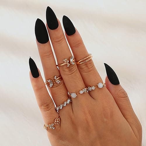 NEWITIN 45 Pieces/65 Pieces Gold Knuckle Rings Set for Women Stackable Ring Adjustable Boho Joint Finger Midi Ring Hollow Carved Crystal Stacking Rings Pack - Gold/45 Pieces thumbnail 6
