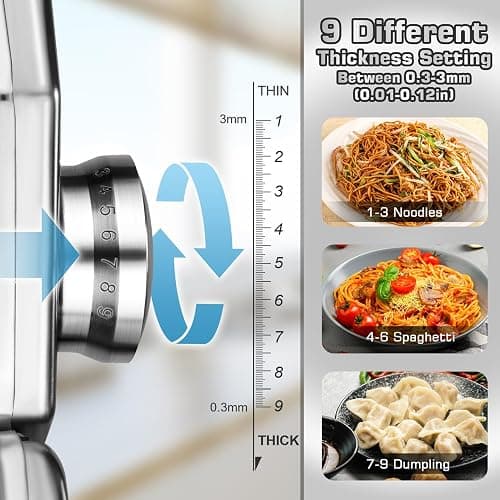 Sailnovo Pasta Maker Machine, 180 Roller Pasta Maker, 9 Adjustable Thickness Settings 2-in-1 Noodles Maker with Rollers and Cutter, Perfect for Spaghetti, Fettuccini, Lasagna or Dumpling Skin Silver thumbnail 4