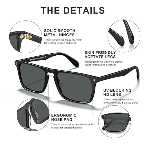 CARFIA Retro Polarized Sunglasses for Men UV Protection Hand-crafted Acetate Frame Fashion Cool Sun Glasses CA53572 thumbnail 5