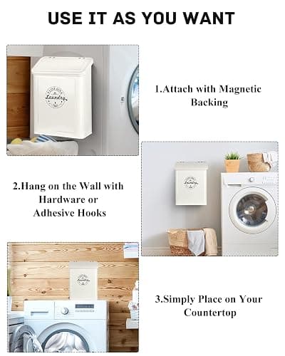 SACREDAY Magnetic Lint Bin for Laundry Room Organization and Storage with Brush, Wall-Mounted Dryer Lint Bin for Room Decor, Space-Saving Trash Can (Cream) thumbnail 4