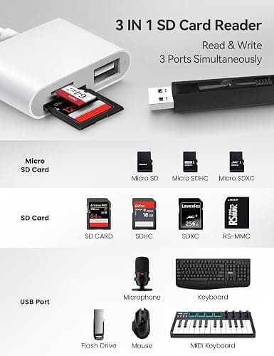 USB C to SD Card Reader, BnmxTek SD Card Adapter with SD MicroSD USB 3 Ports, USBC Memory Card Reader for iPhone 15 16, iPad, Mac, MacBook Pro/Air, Android and More USB-C/Type C Devices thumbnail 2