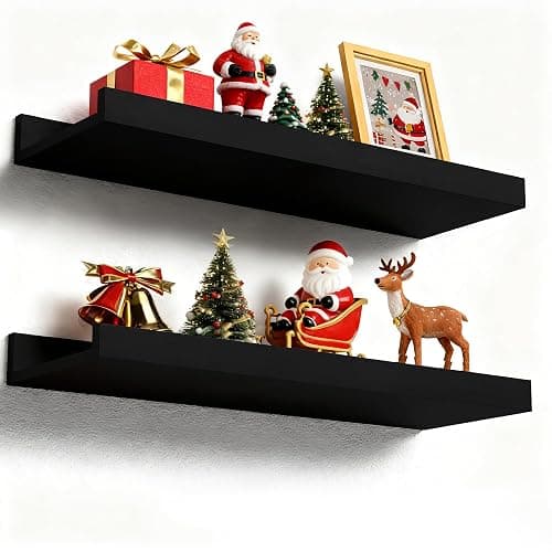 Boswillon Floating Shelves Wall Mounted Set of 2, Modern Black Wall Shelves for Storage with Lip, Display Picture Ledge Shelf for Wall Decor Bedroom Living Room Bathroom Kitchen - Image 1
