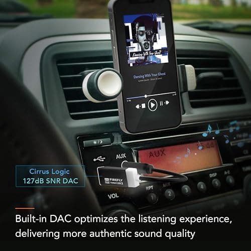 TUNAI Firefly LDAC Bluetooth Receiver: High Resolution Wireless Audio Bluetooth 5.0 Adapter with Audiophile USB DAC 3.5mm AUX for Car/Home Stereo Hi Res Music Streaming; Auto On, No Charging Needed thumbnail 4