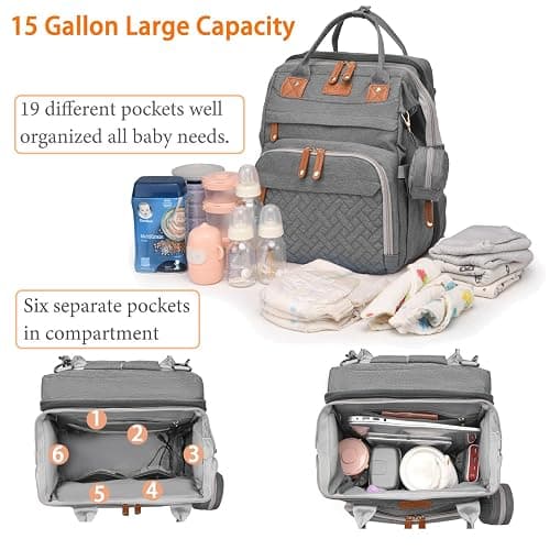 Astro alan Baby Diaper Bags with Changing Station, Waterproof Diaper Bag Backpack for Moms Dads with USB Charging Port, Baby Shower Gifts, Large Capacity diaper backpack, Grey thumbnail 4