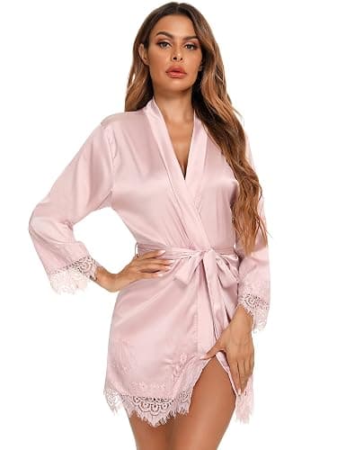 RSLOVE Damen Satin Sexy Bademantel für Hochzeit Braut&Brautjungfern Kimono Morgenmantel thumbnail 2