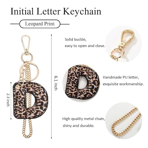 Winssigma Leopard Letter Keychain for Women, PU leather Initial Letter Keyring Keychain Accessories Purse Handbags Charm thumbnail 6