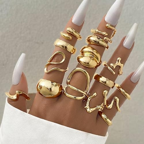 ZOVOLI Golden Chunky Rings for Women Non Tarnish 14k Stackable Dome Statement Rings Sets Vintage Dainty Knuckle Open Midi Finger Rings Jewelry Pack for Gifts thumbnail 4