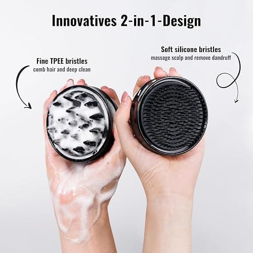 SHINLEA 2 in 1 Scalp Massager Hair Growth,Scalp Scrubber with Soft Silicone Bristles for Dandruff Removal,Shampoo Brush for Exfoliation,Head Massager for Both Wet and Dry Use (Black) thumbnail 2
